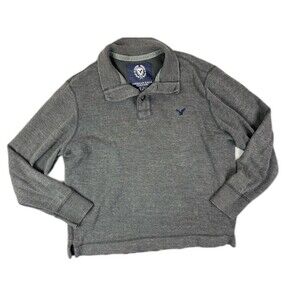 American Eagle Size L Mens Sweater Long Sleeve Button 1/4 Neck Pullover Gray